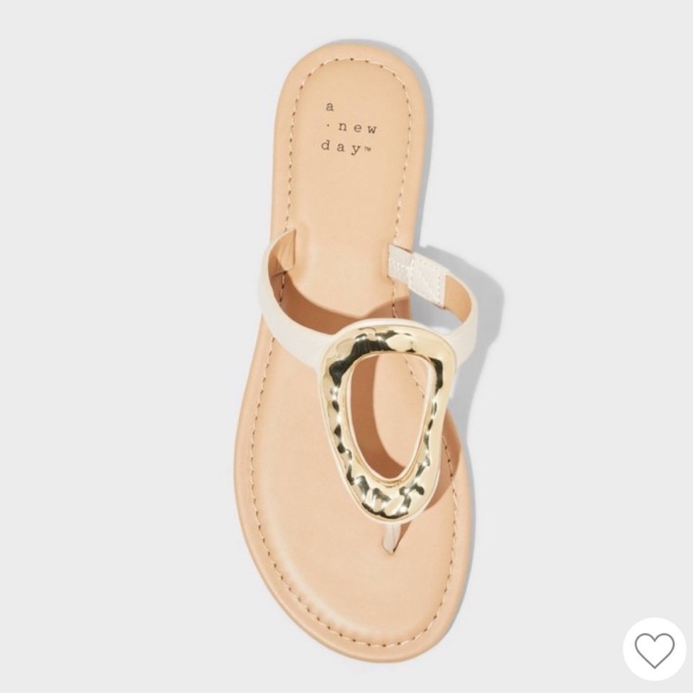 A new day gold metal and beige flip flops
